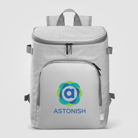 Sac à dos isotherme blanc vu de face, marquage avant. Sac à dos isotherme blanc vu de face, marquage avant.