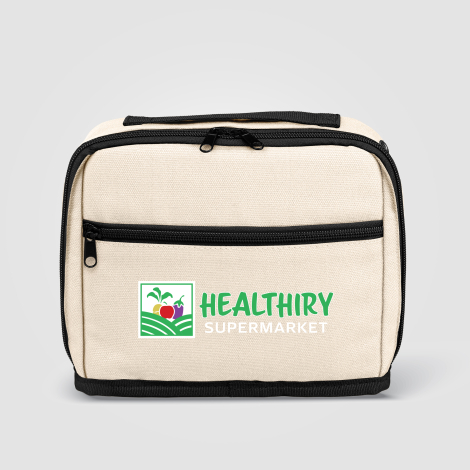 Trousse beige publicitaire vue de face, marquage avant. Trousse beige publicitaire vue de face, marquage avant.