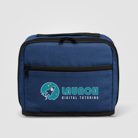 Trousse bleue publicitaire vue de face, marquage avant. Trousse bleue publicitaire vue de face, marquage avant.