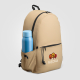 Sac à dos marron publicitaire avec bouteille insérée sur le côté et marquage visible. Sac à dos marron publicitaire avec bouteille insérée sur le côté et marquage visible.