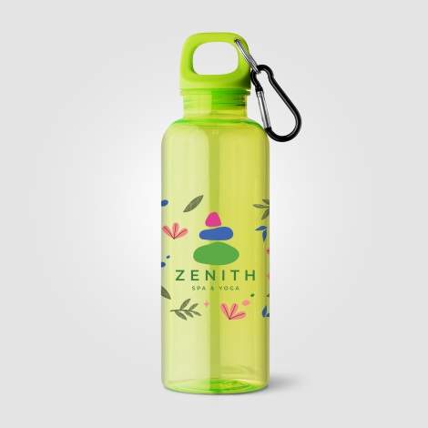 Gourde transparente verte avec marquage quadri. Gourde transparente verte avec marquage quadri.