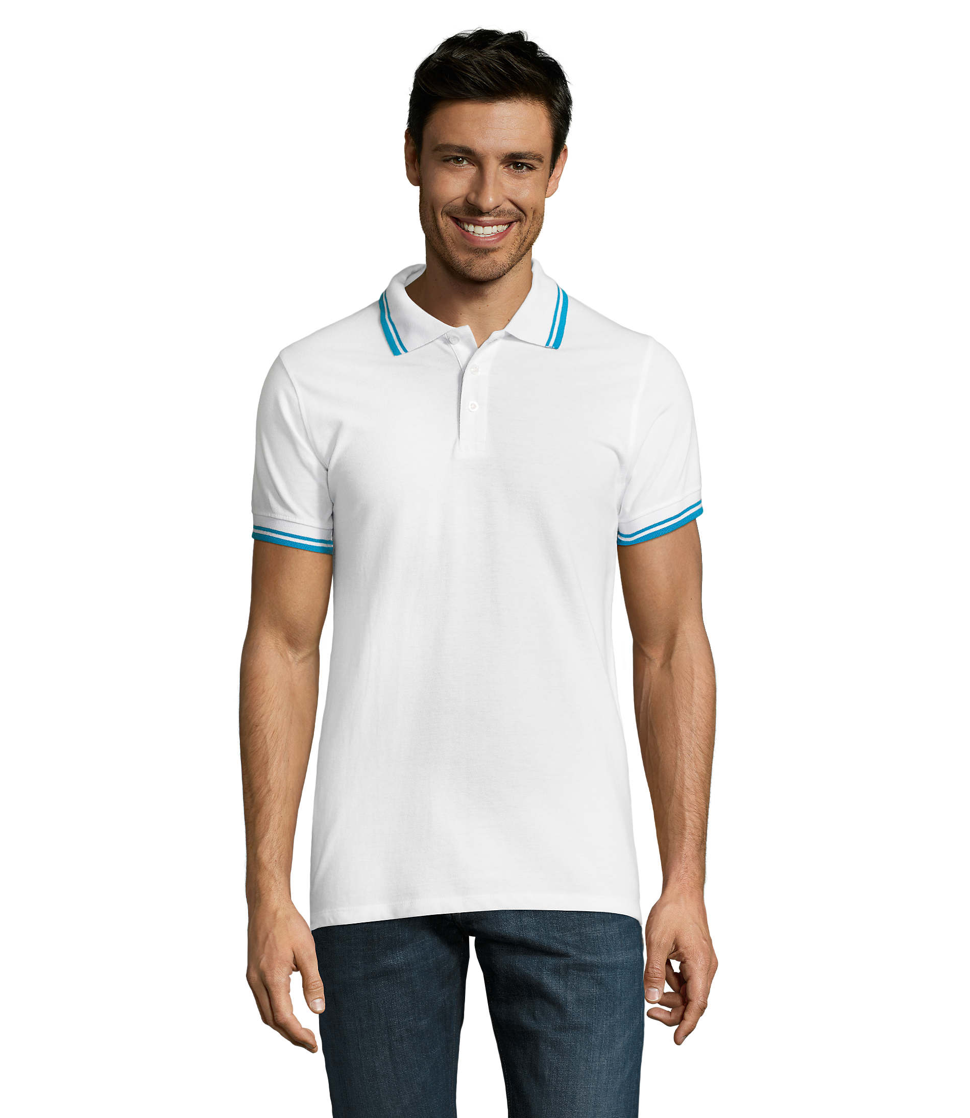 Polo personnalisable Homme 200g - PASADENA Blanc/Aqua
