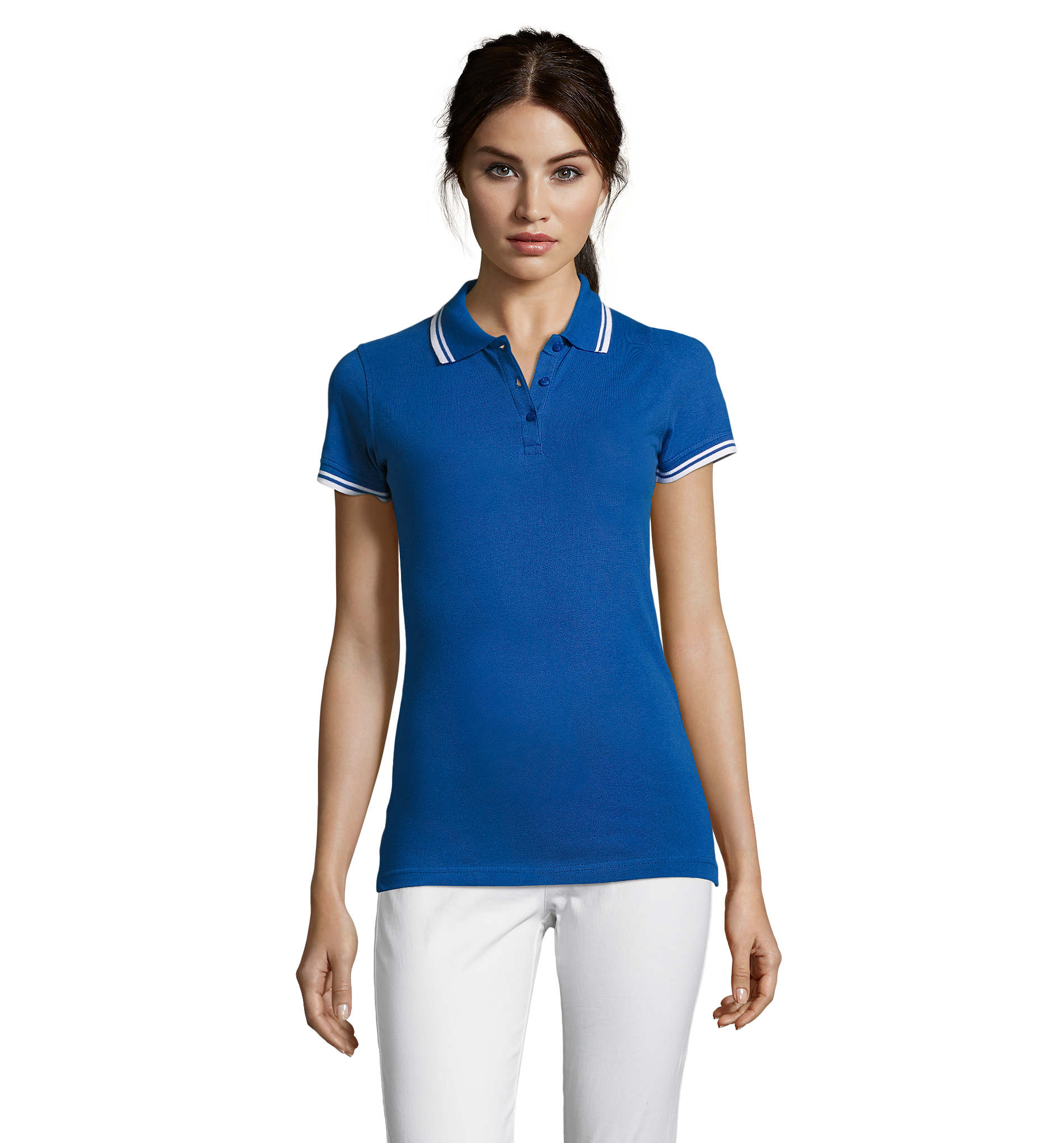 Polo personnalisable femme 200g - Pasadena Royal/Blanc