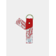 Porte-clés bicolore rouge/verso blanc à motif rouge, anneau doré, marquage au dos en bas. Porte-clés bicolore rouge/verso blanc à motif rouge, anneau doré, marquage au dos en bas.