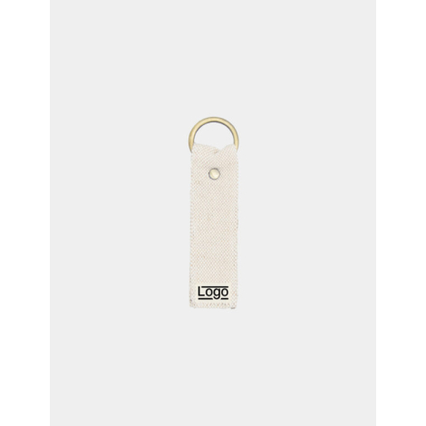 Porte-clés jute avec anneau doré et rivet central, marquage en bas
