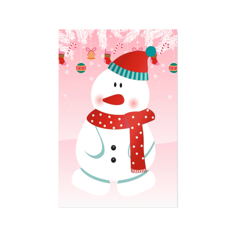Exemple de feuille décorée avec un bonhomme de neige complété par les autocollants, sans marquage apparent.