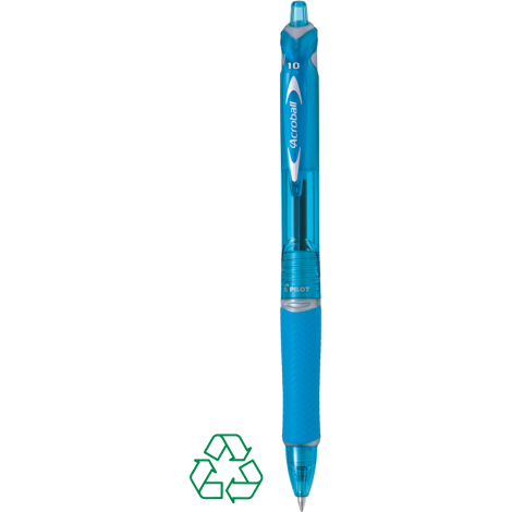Stylo bille turquoise translucide de face avec grip texturé, sans personnalisation visible.