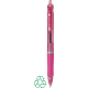 Stylo bille rose translucide de face avec grip texturé, sans personnalisation visible.