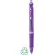 Stylo bille violet translucide de face avec grip texturé, sans personnalisation visible.