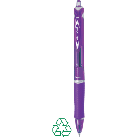 Stylo bille violet translucide de face avec grip texturé, sans personnalisation visible.