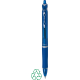 Stylo bille bleu translucide de face avec grip texturé, sans personnalisation visible.