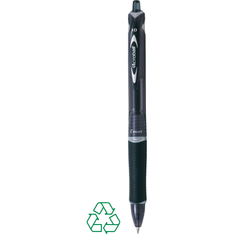 Stylo bille noir translucide de face avec grip texturé, sans personnalisation visible.