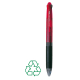 Stylo 4 couleurs rouge translucide de face avec grip noir, sans marquage visible.