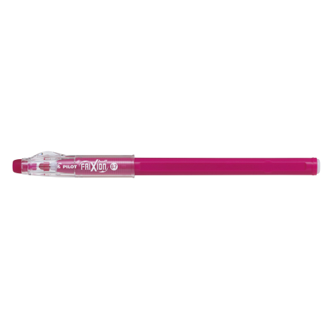 Stylo framboise de profil avec capuchon translucide et extrémité assortie