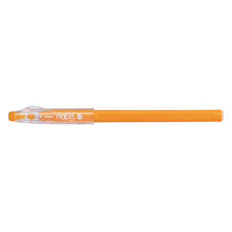 Stylo orange de profil avec capuchon translucide et extrémité assortie