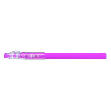 Stylo rose de profil avec capuchon translucide et extrémité assortie