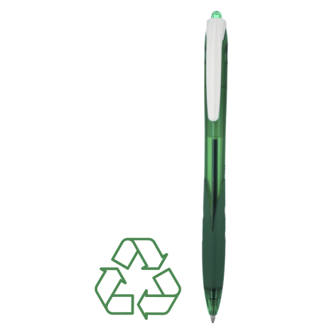 Stylo vert translucide de face avec grip assorti et clip gris, sans marquage visible.