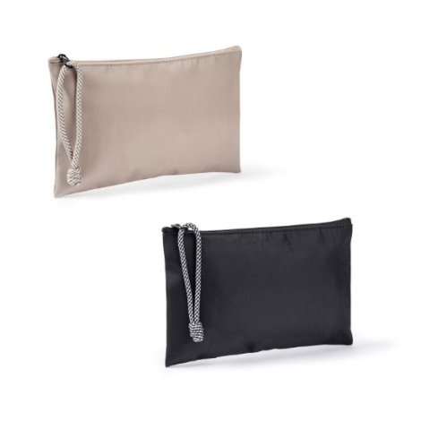 Duo de trousses beige et noire en nylon 240 g avec cordon assorti, présentées sans personnalisation.