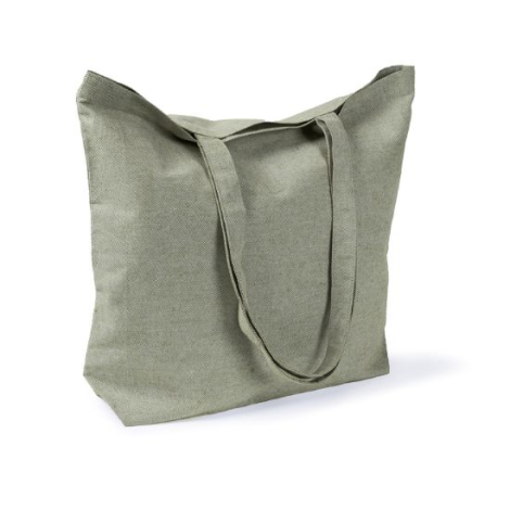 Sac tote-bag vert en coton et polyester recyclé présenté de trois quarts, non personnalisé.