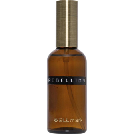 Flacon de spray d’ambiance en verre ambré avec capuchon métallique texturé, présenté en vue rapprochée. La forme élancée du flac