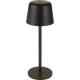 Lampe de table noire au design élancé, avec abat-jour cylindrique légèrement évasé, tige centrale fine et base circulaire. Un ma