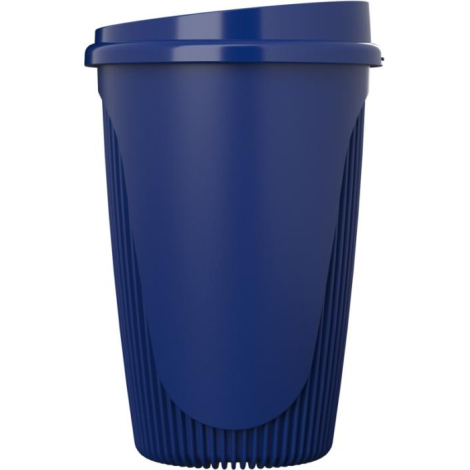 Gobelet bleu montré de face, révélant sa paroi simple aux rebords isolants texturés et son design épuré. Aucun marquage n’est vi