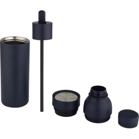 Bouteille et couvercles en vue éclatée montrant les différentes parties, sans marquage apparent.