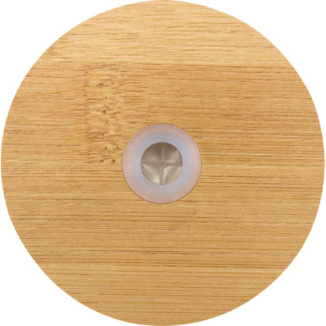 Gros plan sur le dessus du couvercle en bambou, sans marquage apparent.