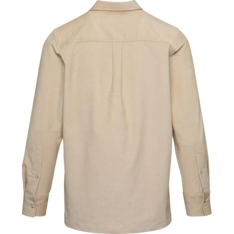 Chemise unisexe en velours côtelé beige présentée de dos, coupe droite et manches longues visibles, sans marquage apparent ; vis