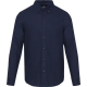 Chemise oxford bleu marine présentée de face, col boutonné et manches longues, sans personnalisation apparente ; visuel centré s