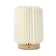 Lampe LED en papier pliable 22 cm sur socle bois clair, vue arrière avec port de recharge intégré.