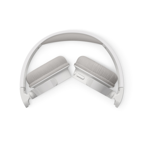 Casque Philips TAH3209 plié en version blanche, système rabattable compact.