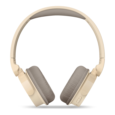 Casque audio Philips TAH3209 beige avec arceau et coussinets assortis, vue de face.