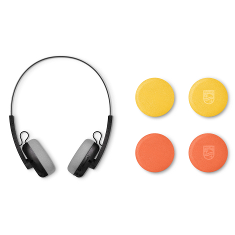 Casque Philips TAH2000 noir avec coussinets colorés interchangeables jaune et orange, marquage visible sur les coussinets.