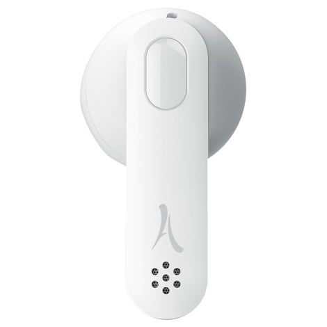 Écouteur blanc en gros plan avec surface lisse allongée et perforations