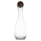 Carafe en verre transparent vue de face avec corps élancé, base arrondie et bouchon sphérique en liège sombre, sans marquage vis