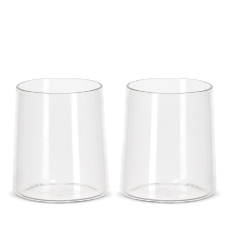 Deux verres transparents assortis vus de face, de forme légèrement évasée, sans marquage visible.