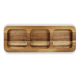 Plateau en acacia présenté en vue verticale avec trois compartiments creusés sur toute la longueur, sans personnalisation visibl Plateau en acacia présenté en vue verticale avec trois compartiments creusés sur toute la longueur, sans personnalisation visibl