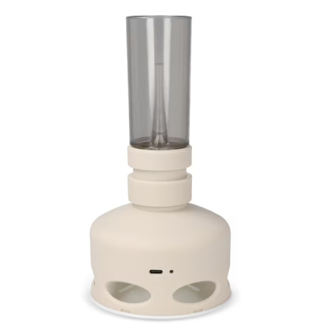 Lampe claire vue de face, cheminée transparente et ouverture du capteur visibles, port USB-C situé à l’arrière, sans personnalis