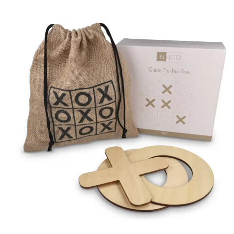 Pochette en toile et boîte de rangement posées à côté de plusieurs pièces X et O superposées, sans marquage visible sur cette vu