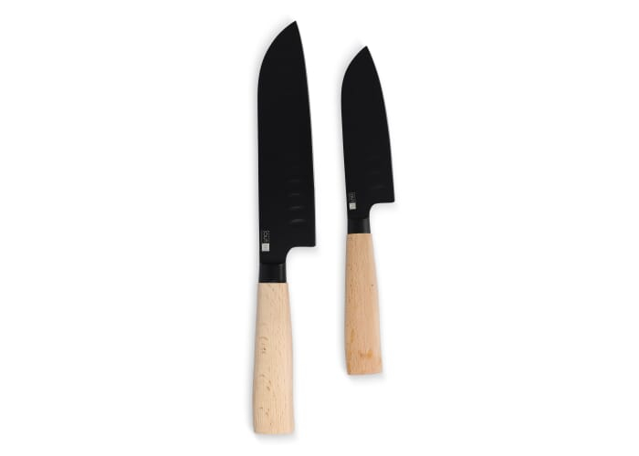 Set promotionnel 2 couteaux Santoku lame noire InSideOut Ravn Bois