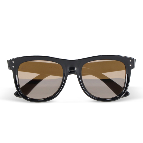 Vue de face de la monture noire avec verres bruns, sans personnalisation visible.