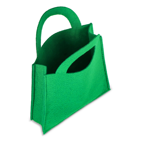 Vue de trois quarts du sac ouvert montrant l’intérieur en feutre et les côtés renforcés, sans personnalisation visible.