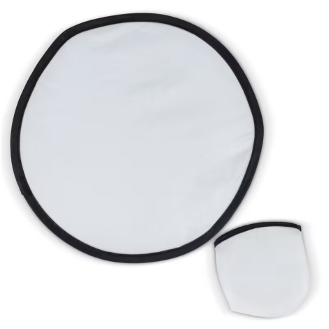 Frisbee pliable et pochette présentés déployés côte à côte, tous deux sans marquage apparent.