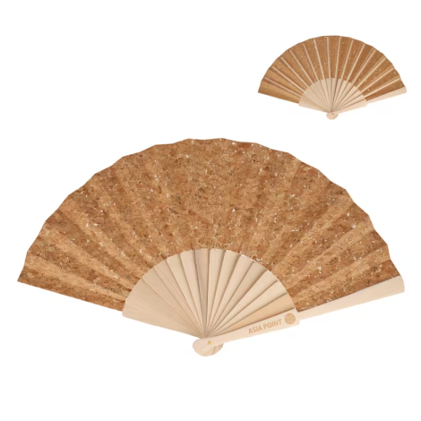 Éventail publicitaire en bois et liège