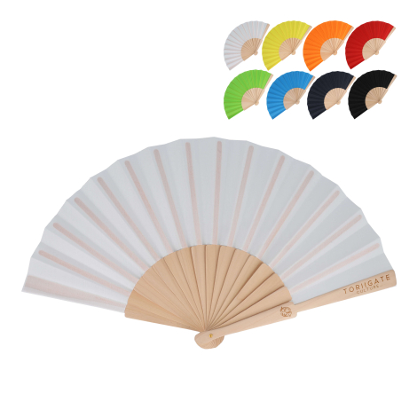 Éventail coloré en bois et rPET personnalisé