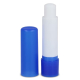 Stick à lèvres bleu présenté ouvert, sans personnalisation visible sur cette version. Stick à lèvres bleu présenté ouvert, sans personnalisation visible sur cette version.