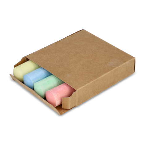 Boîte kraft en position verticale, rabat supérieur ouvert laissant apparaître le haut des craies, sans personnalisation visible 