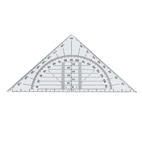 Équerre triangulaire seule présentée à plat, avec graduations visibles, sans personnalisation apparente.