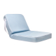 Chaise longue pliable présentée ouverte sur fond blanc, avec assise et dossier rembourrés bleu clair, finitions passepoilées bla Chaise longue pliable présentée ouverte sur fond blanc, avec assise et dossier rembourrés bleu clair, finitions passepoilées bla